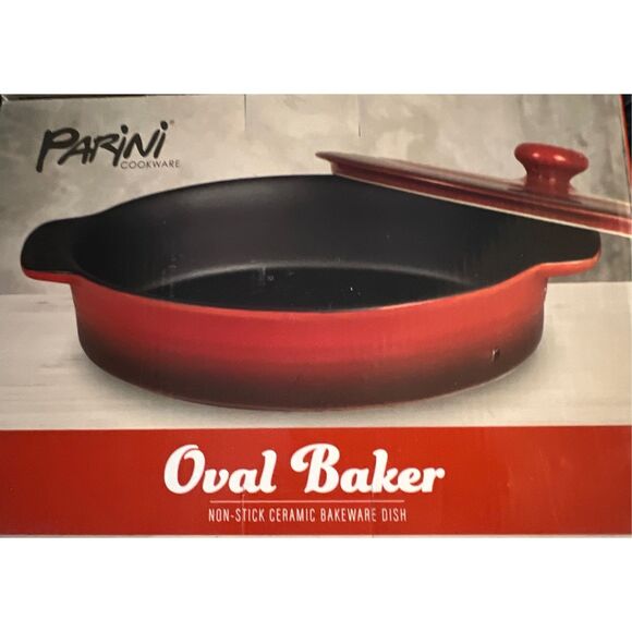 Brand New Red Parini Ceramic Oval Baker with Lid Nonstick Bakeware Dish Sealed - Picture 2 of 5